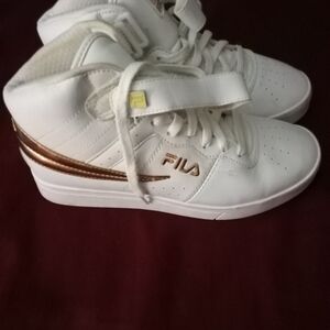 Fila White and Gold High-Top Sneakers with Ankle Support